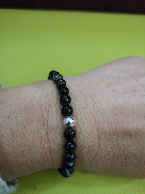 Pulsera onix negro bola plata