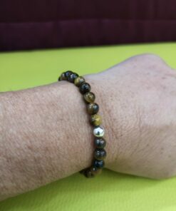 Pulsera ojo de tigre bola plata