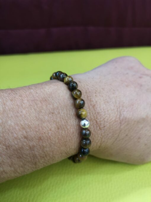 Pulsera ojo de tigre bola plata