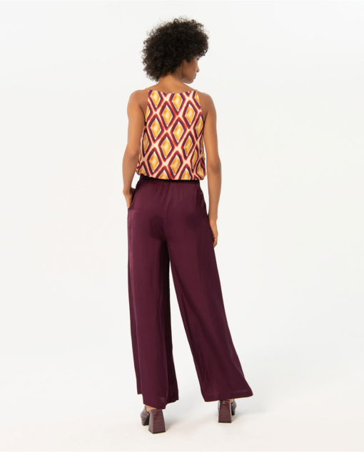 Pantalón ancho satinado liso Granate - Imagen 3