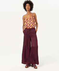 Pantalón ancho satinado liso Granate