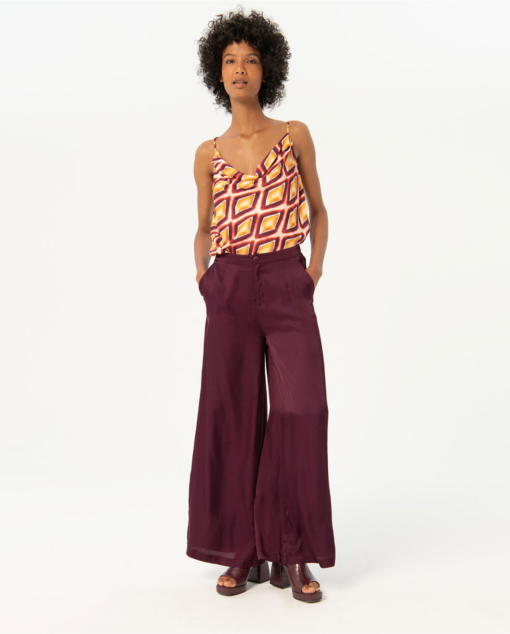 Pantalón ancho satinado liso Granate