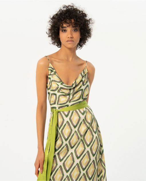 Vestido largo satinado estampado Verde - Imagen 2
