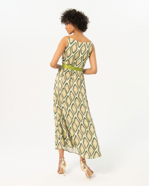 Vestido largo satinado estampado Verde - Imagen 3