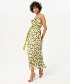 Vestido largo satinado estampado Verde
