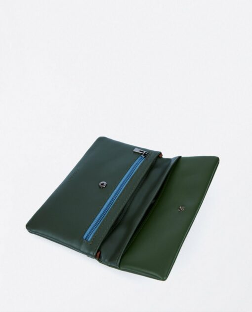 Cartera blanda bicolor con solapa Kaki - Imagen 3