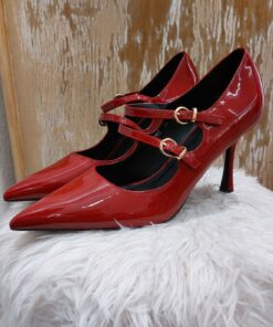 Zapato charol rojo, doble hebilla