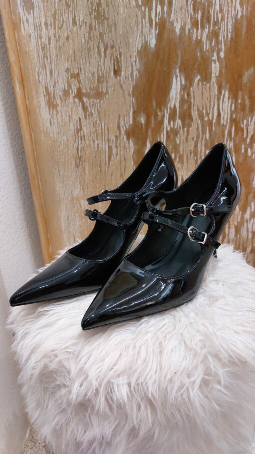 Zapato charol negro, doble hebilla