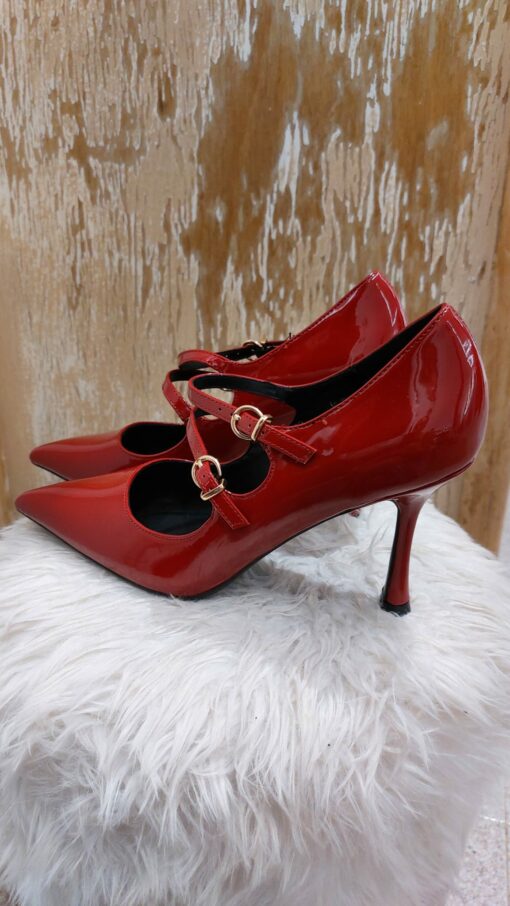 Zapato charol rojo, doble hebilla - Imagen 2