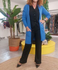 Chaqueta larga bolsillos azul