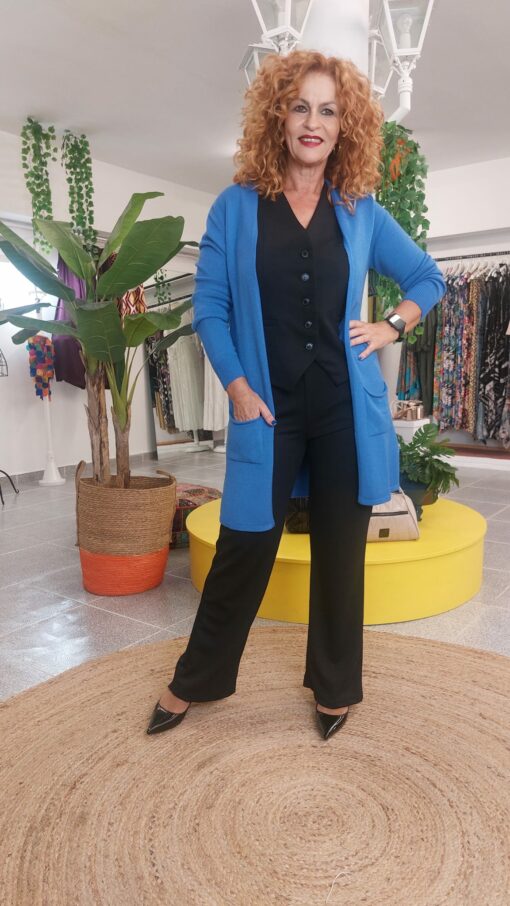 Chaqueta larga bolsillos azul