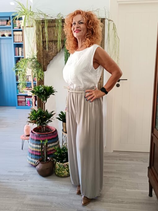 Pantalón beige, goma cintura - Imagen 3