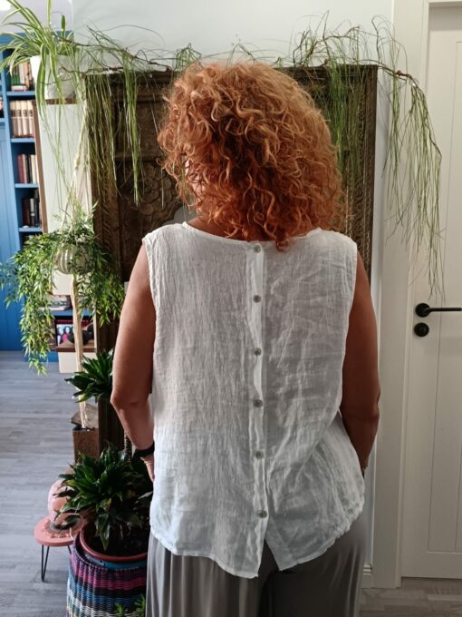 Blusa blanca lino - Imagen 3