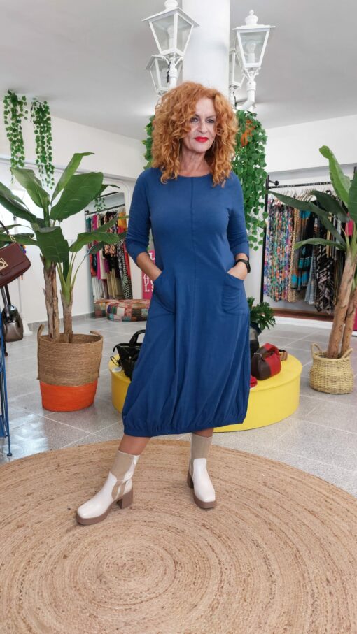 Vestido algodón largo azul - Imagen 3
