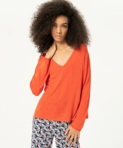 Jersey escote pico, manga larga Naranja