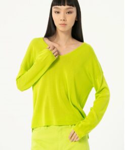 Jersey escote pico, manga larga Verde acido