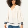 Blusa con detalles de crochet en contraste Blanco