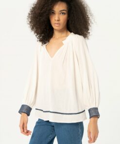 Blusa con detalles de crochet en contraste Blanco