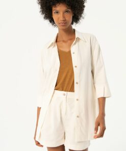 Camisa larga en viscosa-lino. Blanco