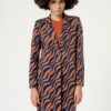 Abrigo jacquard, cruce simple con solapas, 1 boton Marrón