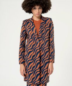 Abrigo jacquard, cruce simple con solapas, 1 boton Marrón