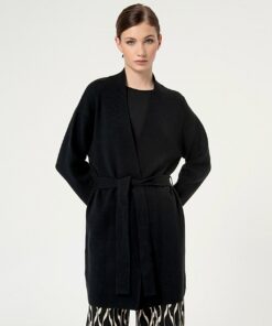 Chaqueta de punto, cruzada con cinturón Negro