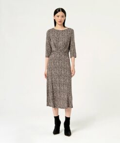 Vestido midi, drapeado en cintura Negro