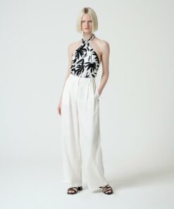Pantalón amplio con pinzas Blanco