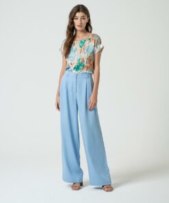 Pantalón amplio con pinzas Azul