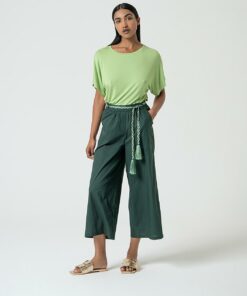 Pantalón recto con detalle cinturón fantasía Verde Botella