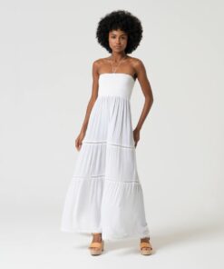 Vestido fruncido anudado al cuello Blanco
