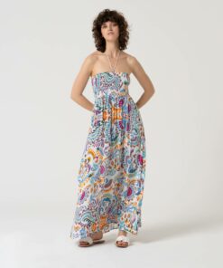 Vestido fruncido anudado al cuello Turquesa