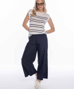 Jersey listado lurex natural/marino