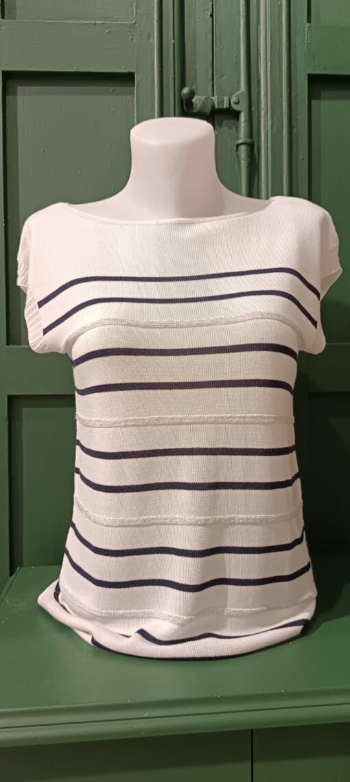 Jersey listado lurex natural/marino