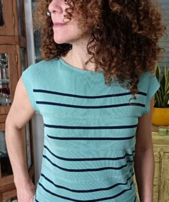 Jersey listado lurex agua/marino