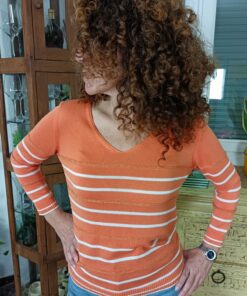 Jersey c/pico listado lurex naranja