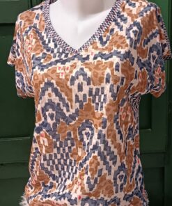 Camiseta m/corta, estampada azul/camel