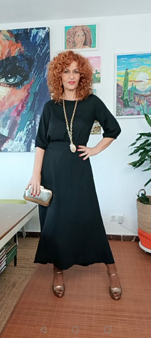 Blusa, manga francesa, negro - Imagen 2