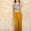 Top sisado, estampado azul/camel