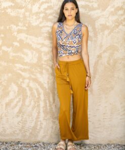 Top sisado, estampado azul/camel