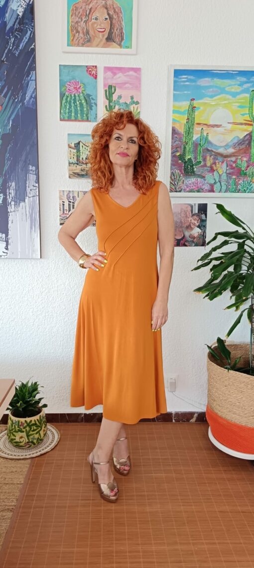 Vestido midi, mostaza