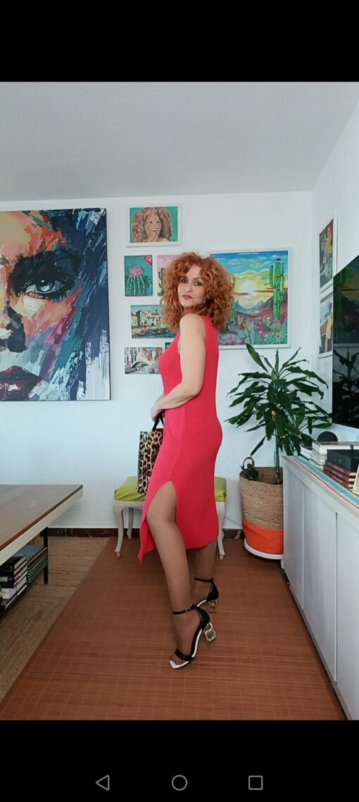 Vestido canalé coral - Imagen 2