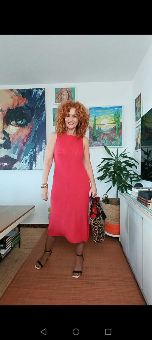 Vestido canalé coral