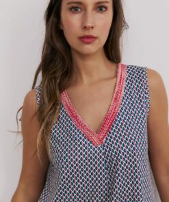 Top pico fornitura estampado abanicos