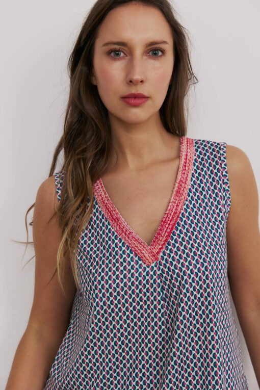 Top pico fornitura estampado abanicos