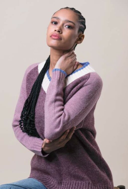 Jersey Tricot cuello pico malva