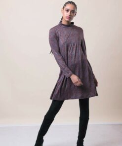 Vestido evasé azul-teja