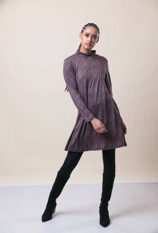 Vestido evasé azul-teja