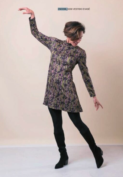 Vestido evasé rosa-verde