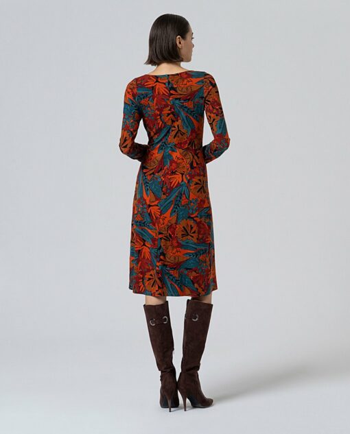 Vestido midi con fruncido en la cintura. Teja - Imagen 2